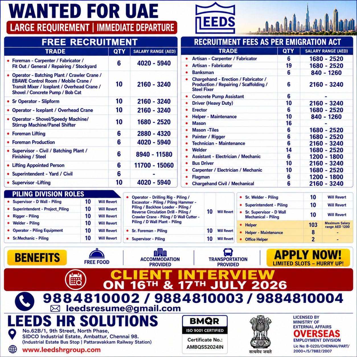 UAE Construction Jobs 2026 – Large Recruitment for Skilled Trades | Free Recruitment 