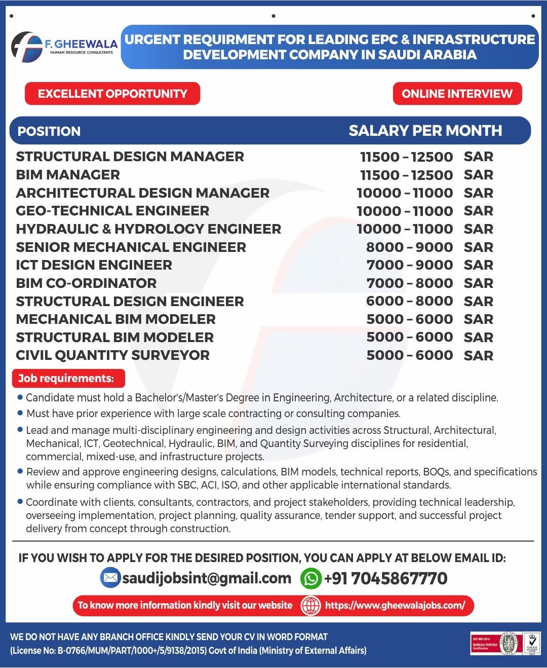 Saudi Arabia EPC & Infrastructure Jobs 2026 | Online Interview