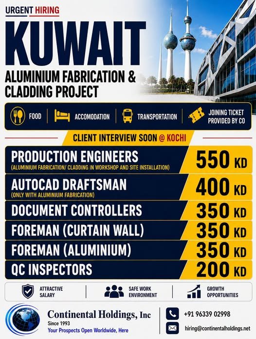 Urgent Hiring for Kuwait | Aluminium Fabrication & Cladding Project Urgent Hiring for Kuwait | Aluminium Fabrication & Cladding Project
