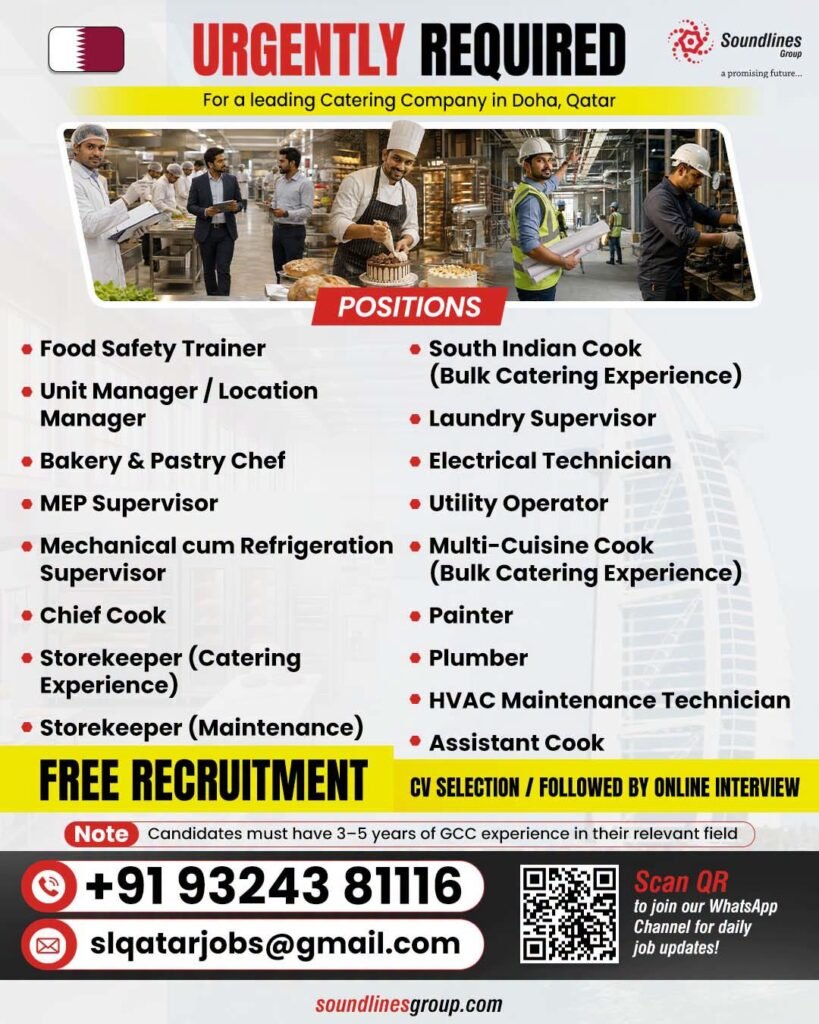 Recruitment For a leading Catering Company in Doha, Qatar