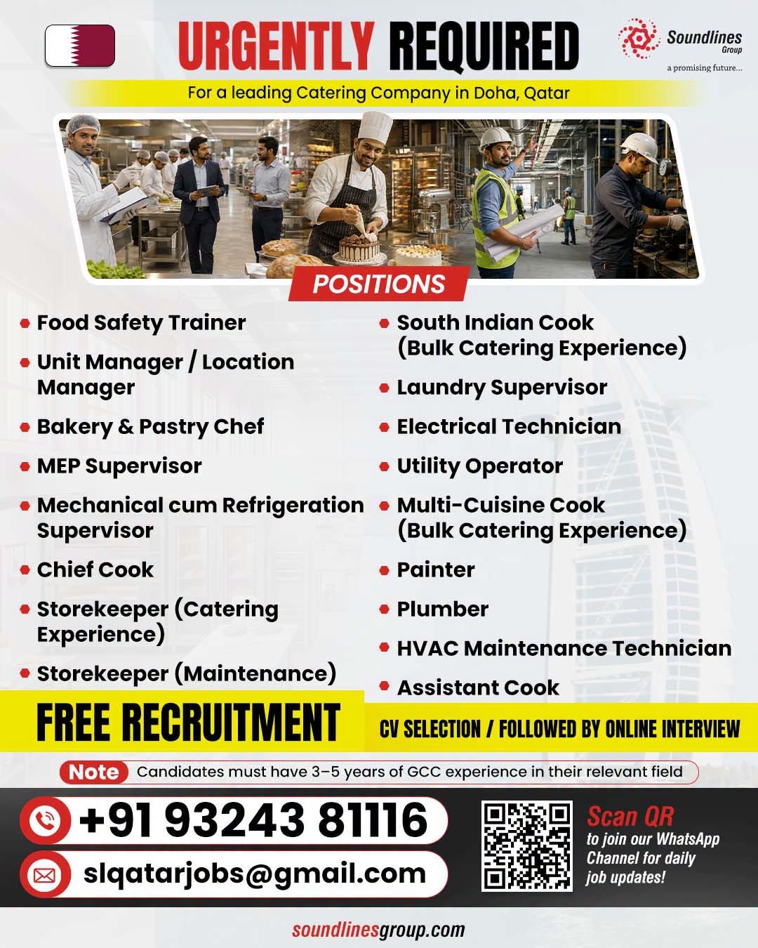 Recruitment For a leading Catering Company in Doha, Qatar
