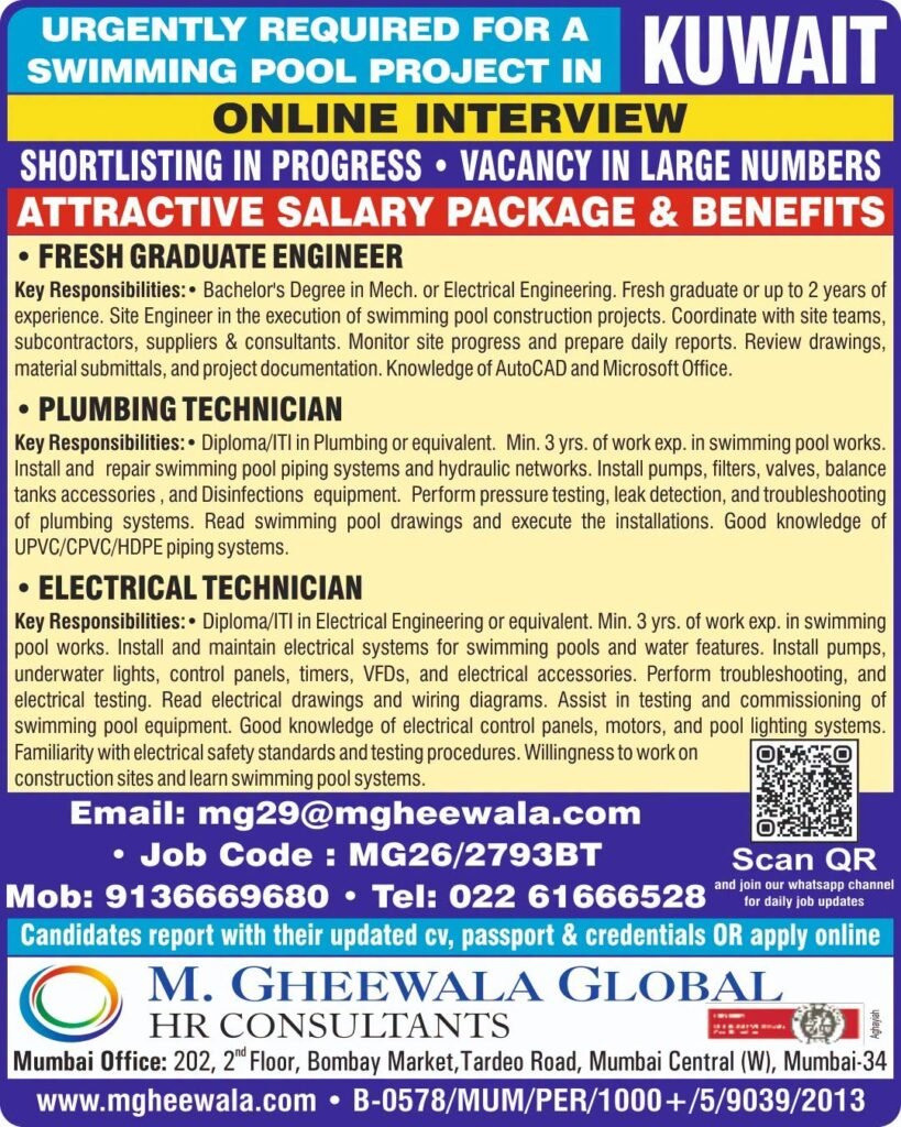 Kuwait Swimming Pool Project Jobs 2026 – Apply Now