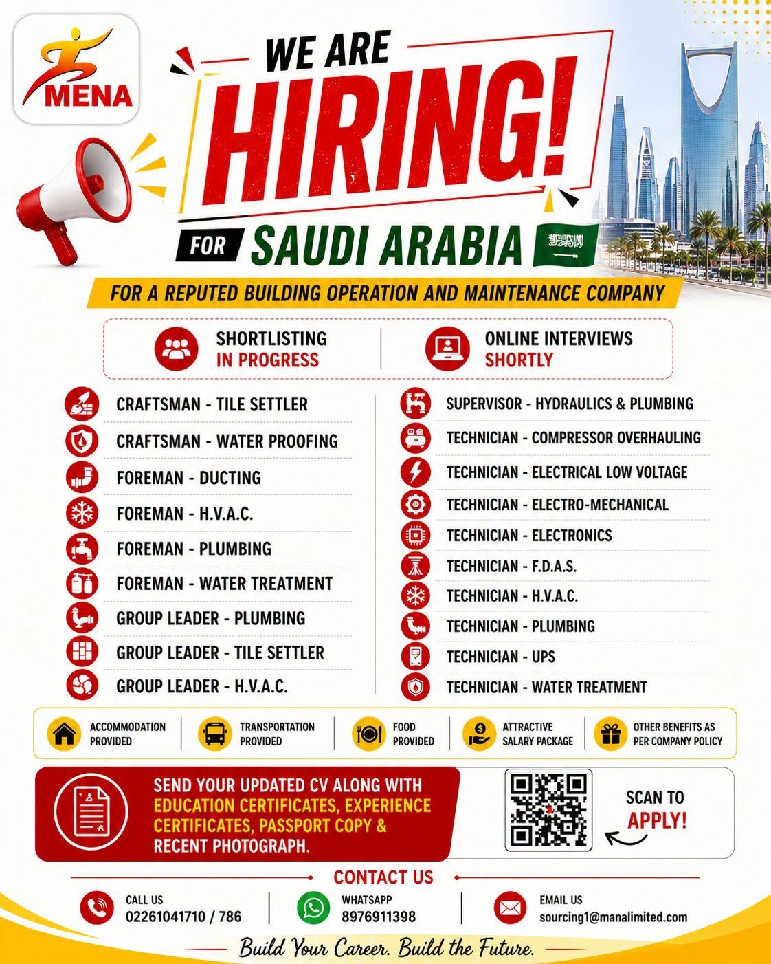 Saudi Arabia - Required for a Reputed Building Operation & Maintenance Company