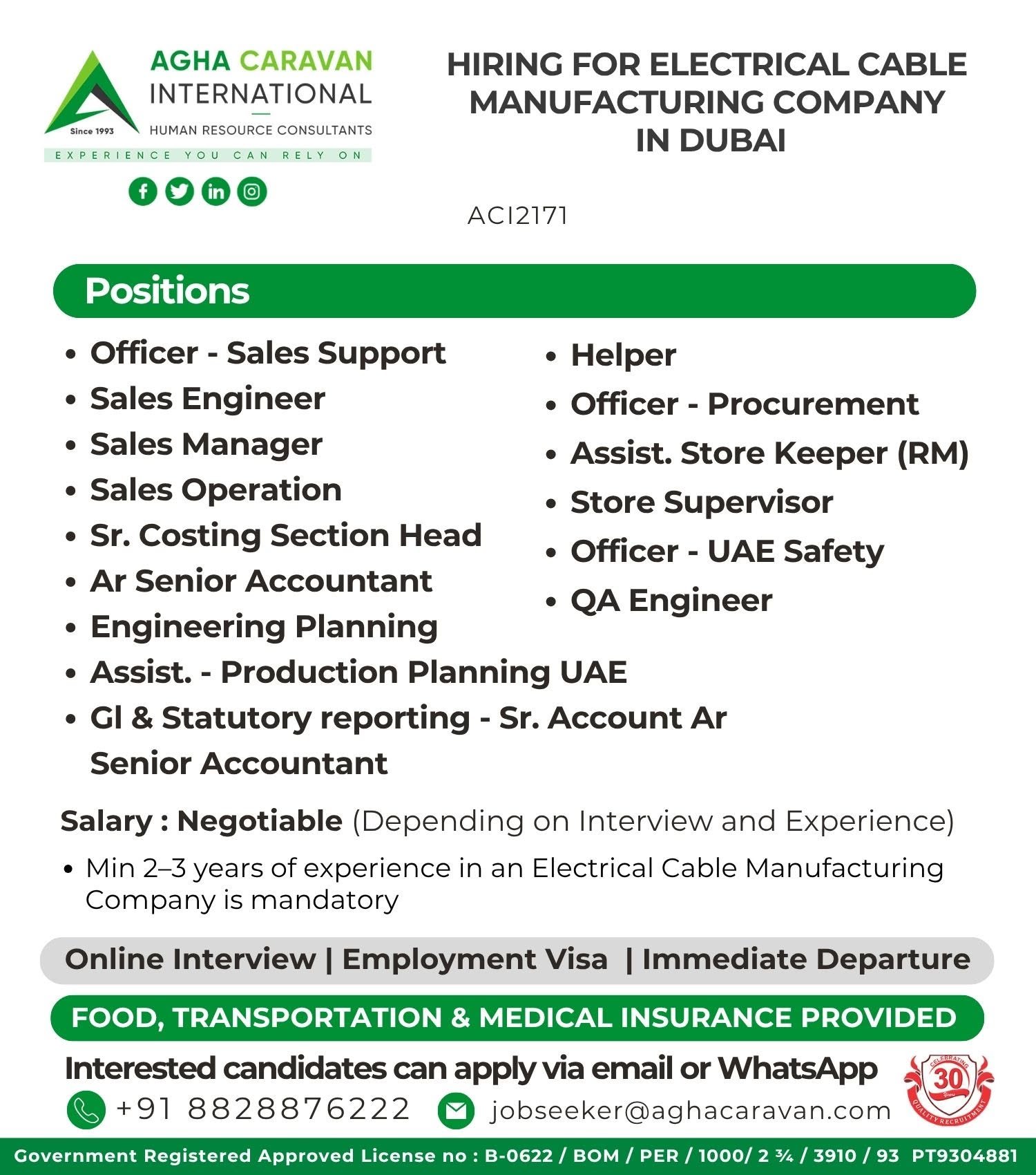 Dubai Electrical Cable Manufacturing Company Jobs 2026