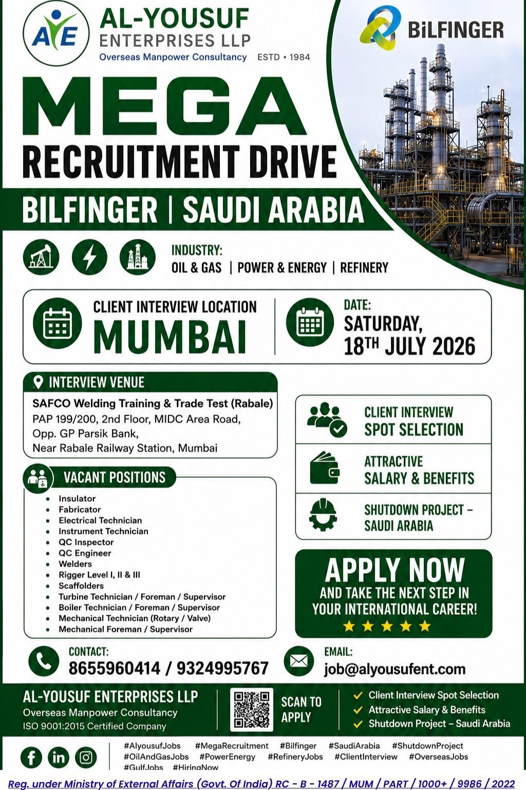 Bilfinger Saudi Arabia Shutdown Project Jobs 2026 | Mega Recruitment Drive 