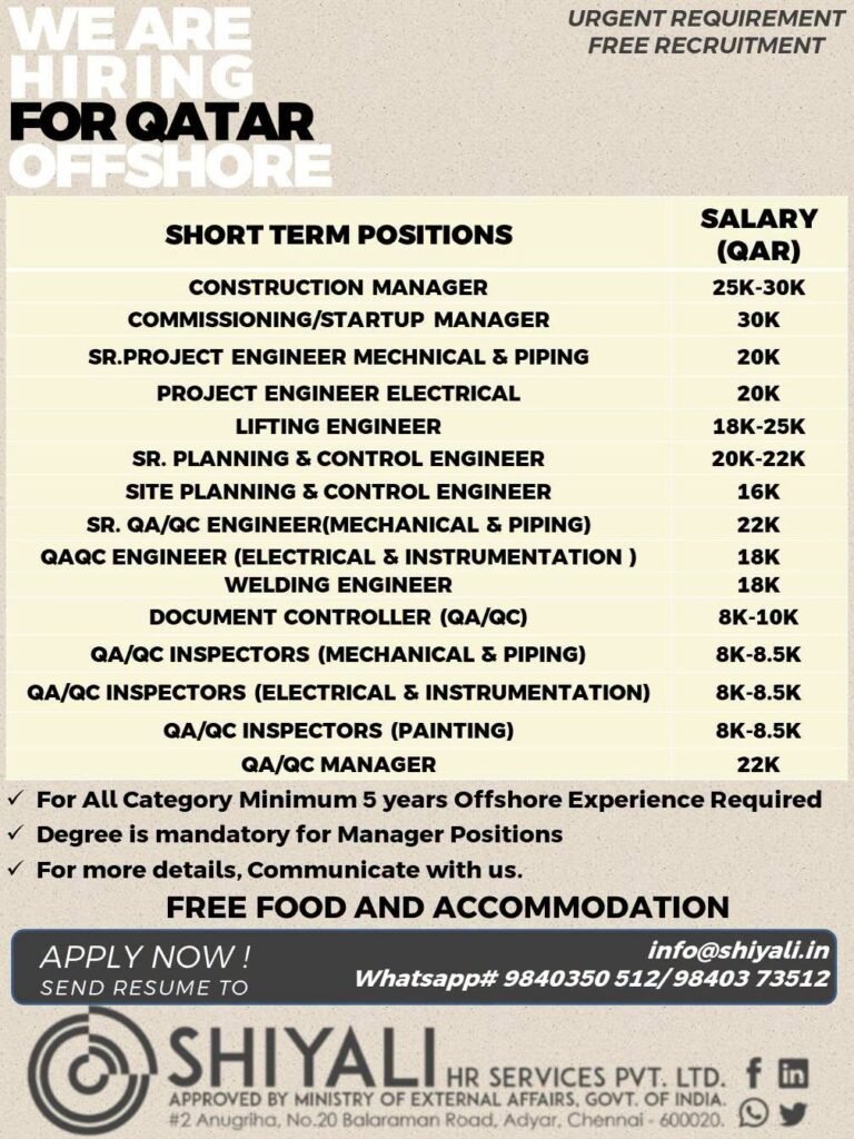 Qatar Offshore Jobs 2026 | Free Recruitment