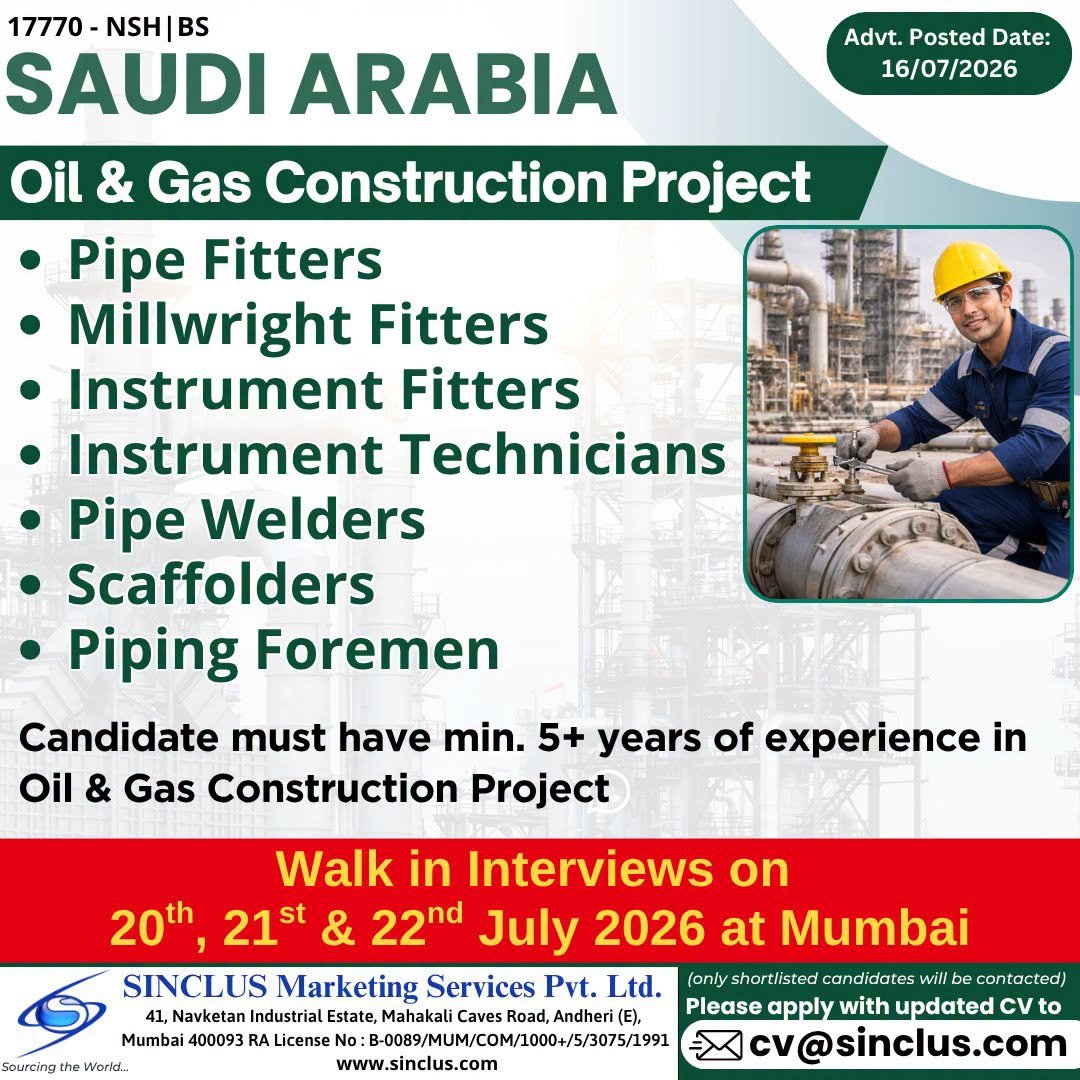  Walk-in Interview | Saudi Arabia Oil & Gas Jobs 