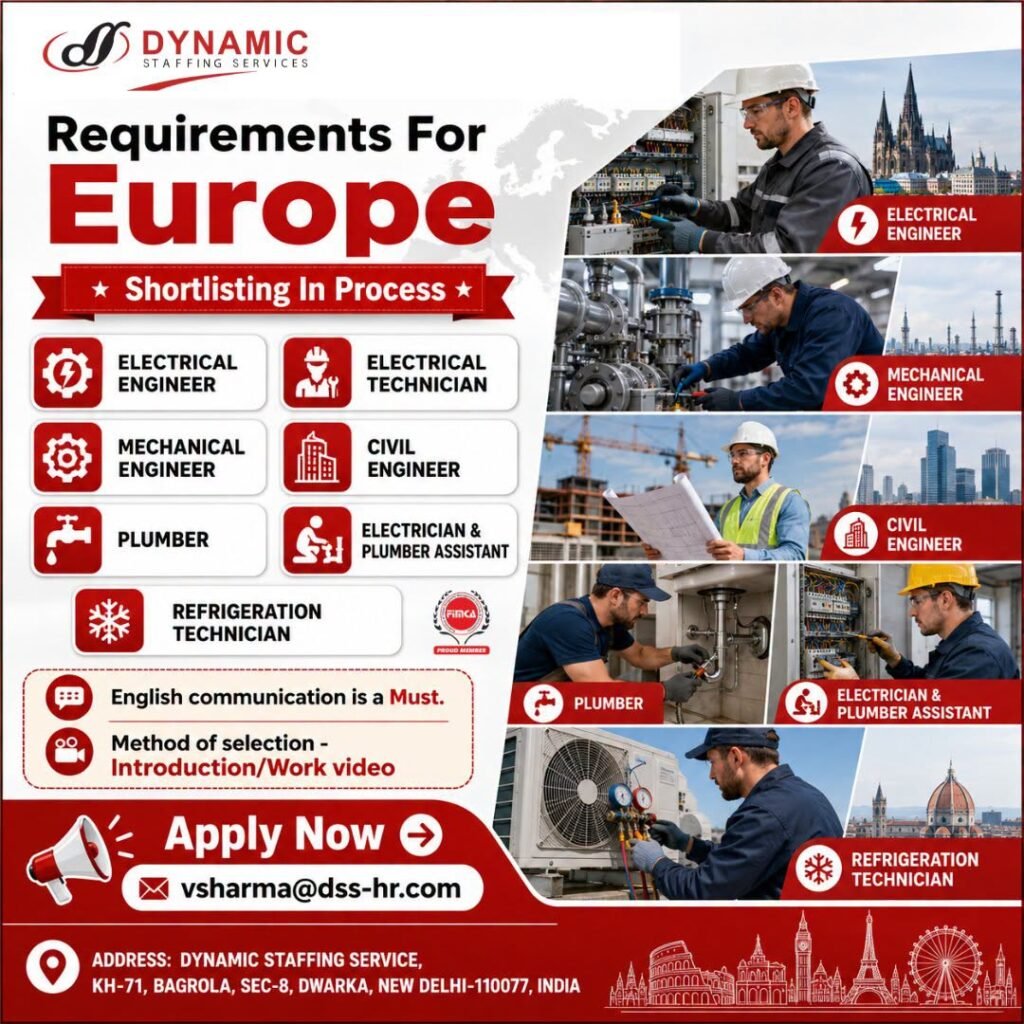 Europe Jobs 2026 | Hiring For skilled engineering and technical professionals | Apply Now