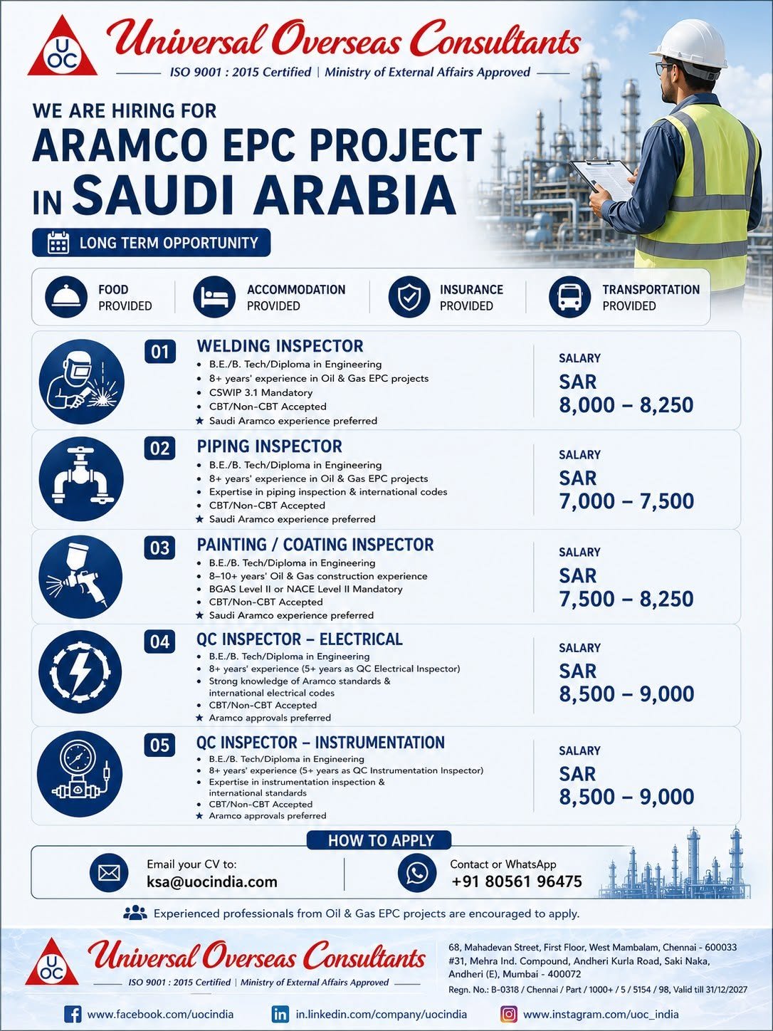 Hiring for an ARAMCO EPC Project in Saudi Arabia
