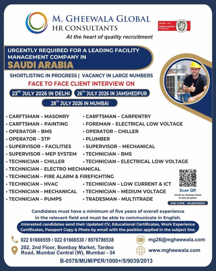 Saudi Arabia Facility Management Jobs 2026 | Large Vacancies