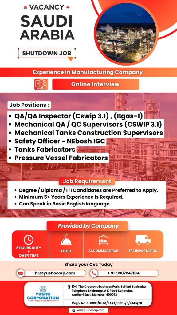 Hiring for Saudi Arabia – Shutdown Project Hiring for Saudi Arabia – Shutdown Project