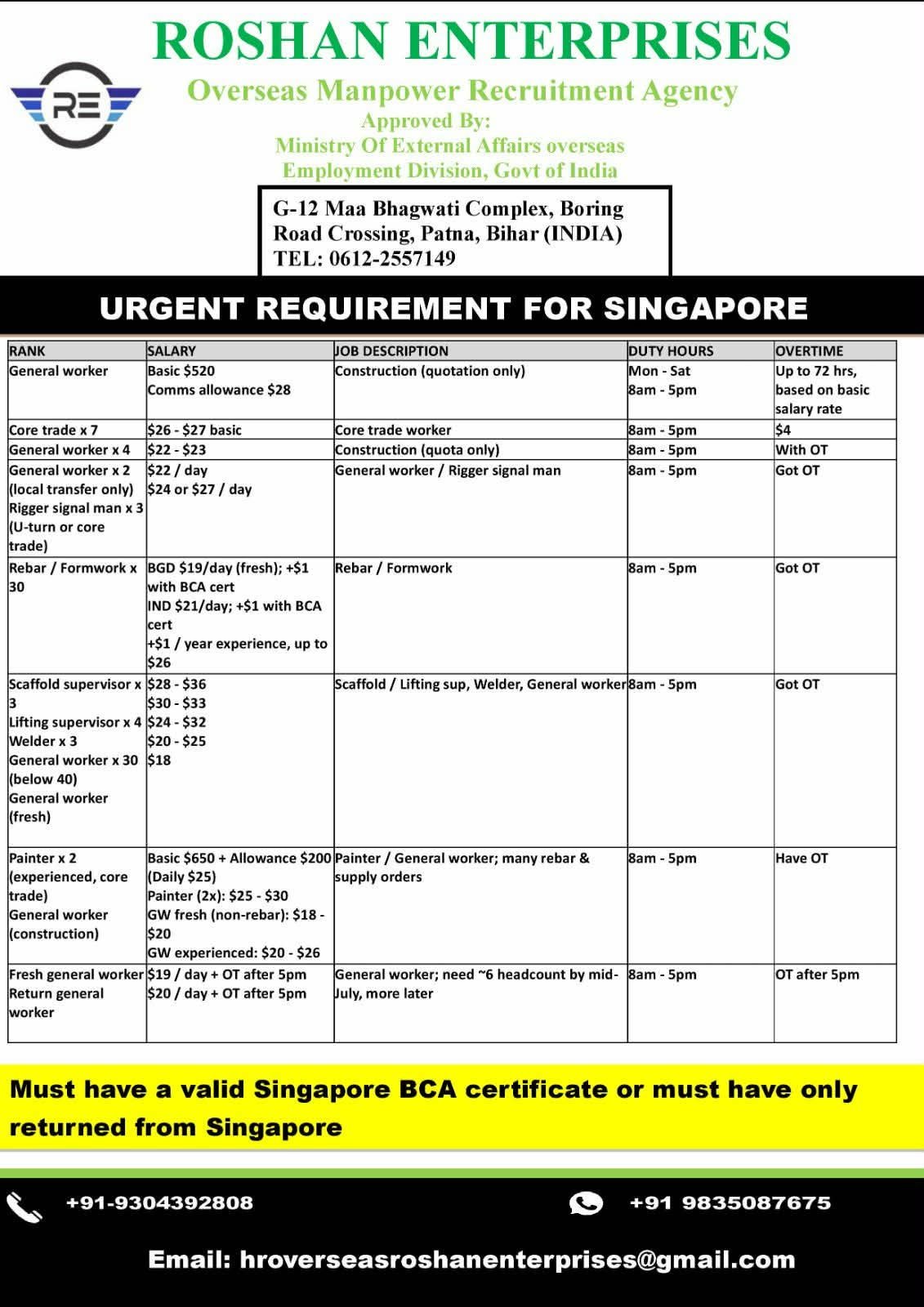 Singapore Construction Jobs 2026  | Apply Now