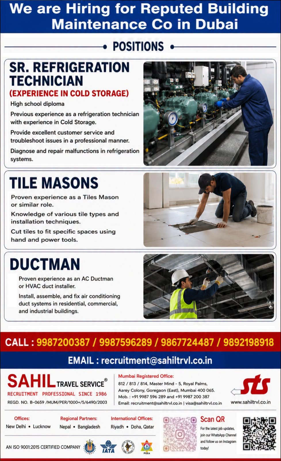 Hiring for Reputed Building Maintenance Company in Dubai.