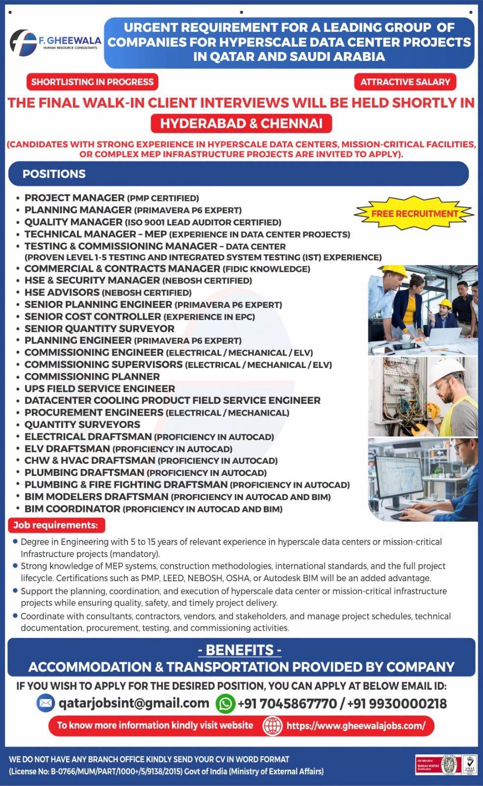Qatar & Saudi Arabia Hyperscale Data Center Jobs 2026 | Free Recruitment