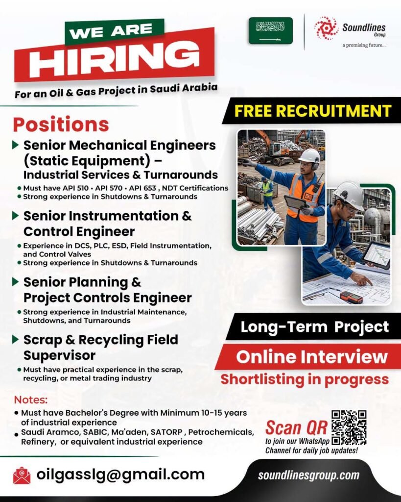 Urgent Hiring For an Oil & Gas Project in Saudi Arabia Urgent Hiring For an Oil & Gas Project in Saudi Arabia