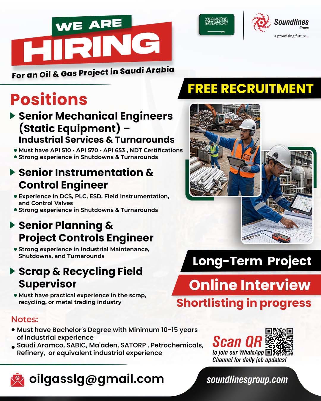 Urgent Hiring For an Oil & Gas Project in Saudi Arabia