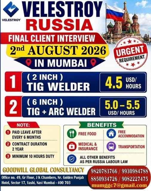 Russia TIG Welder Jobs 2026 | Velestroy Russia Recruitment 