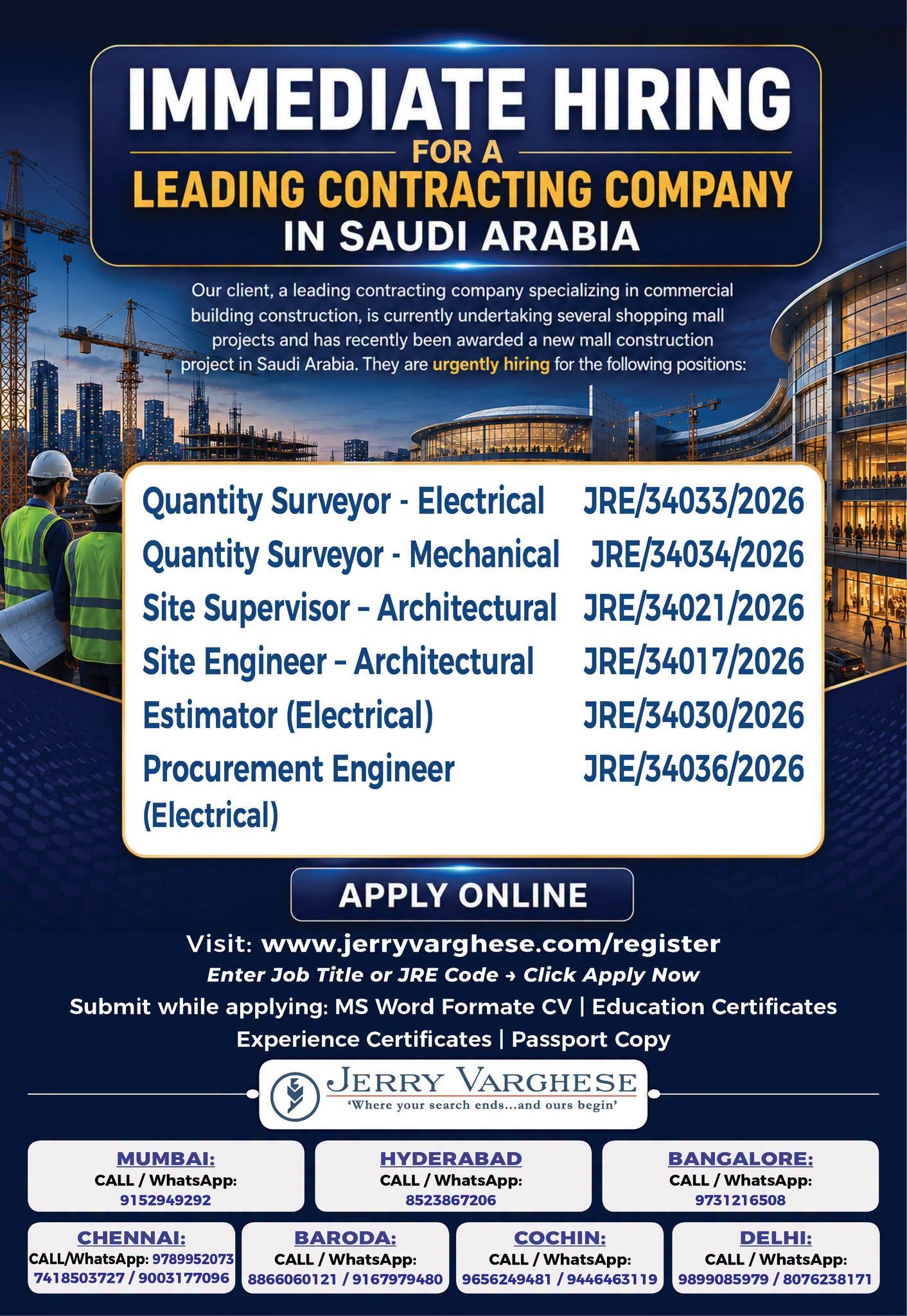 Urgent Hiring for Leading Contracting Company, Saudi Arabia
