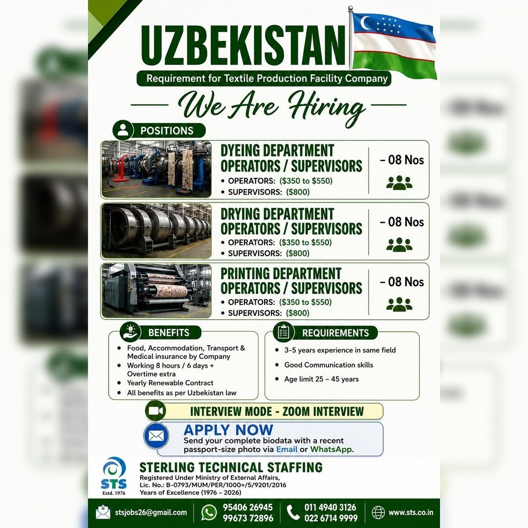 Uzbekistan Hiring | Textile Production Facility 
