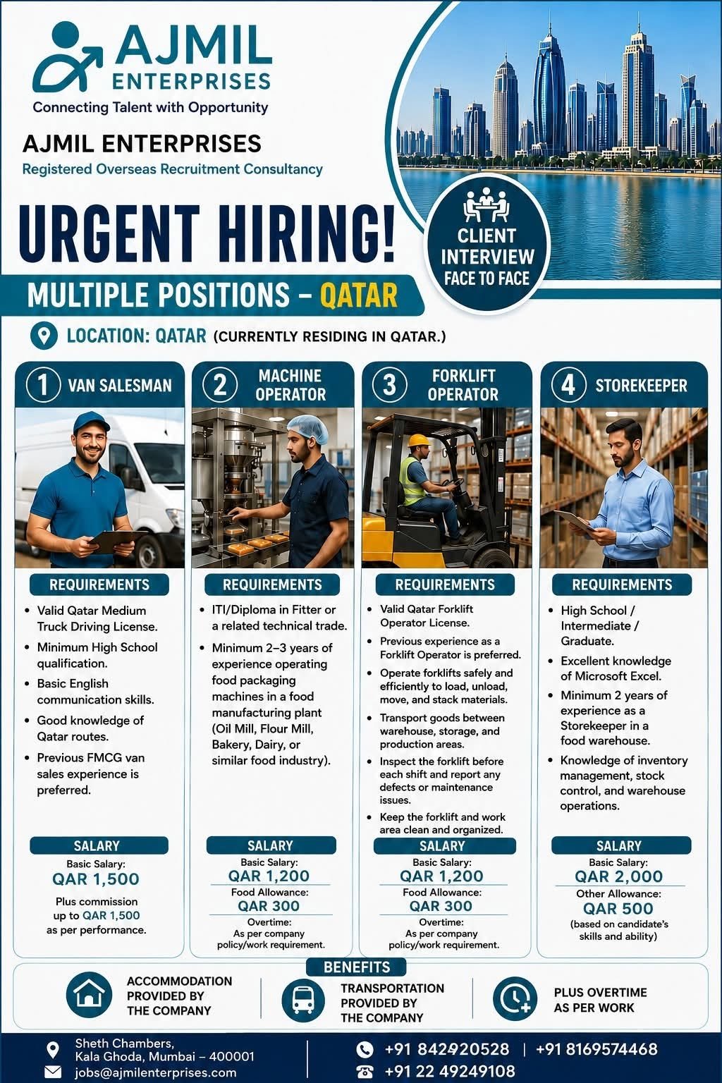 Qatar Jobs 2026 | Van Salesman, Machine Operator, Forklift Operator & Storekeeper Vacancies