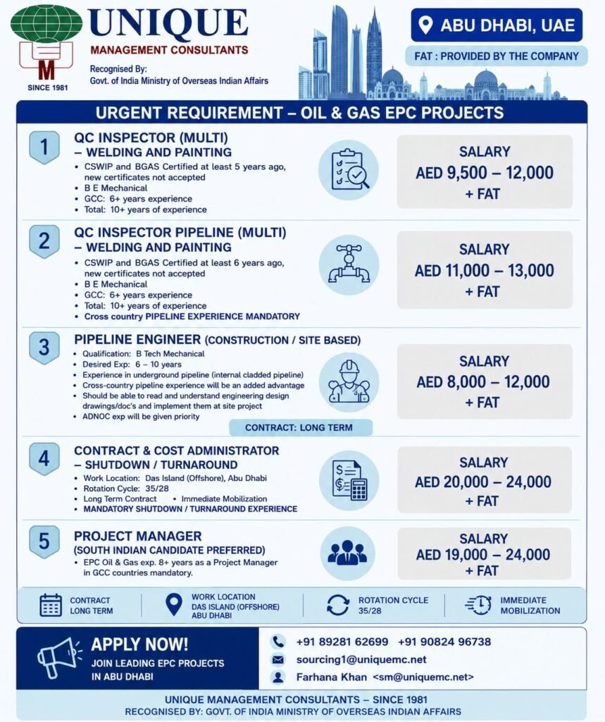 UAE Oil & Gas EPC Jobs 2026 | Long-Term Offshore Project | High Salary | Apply Now