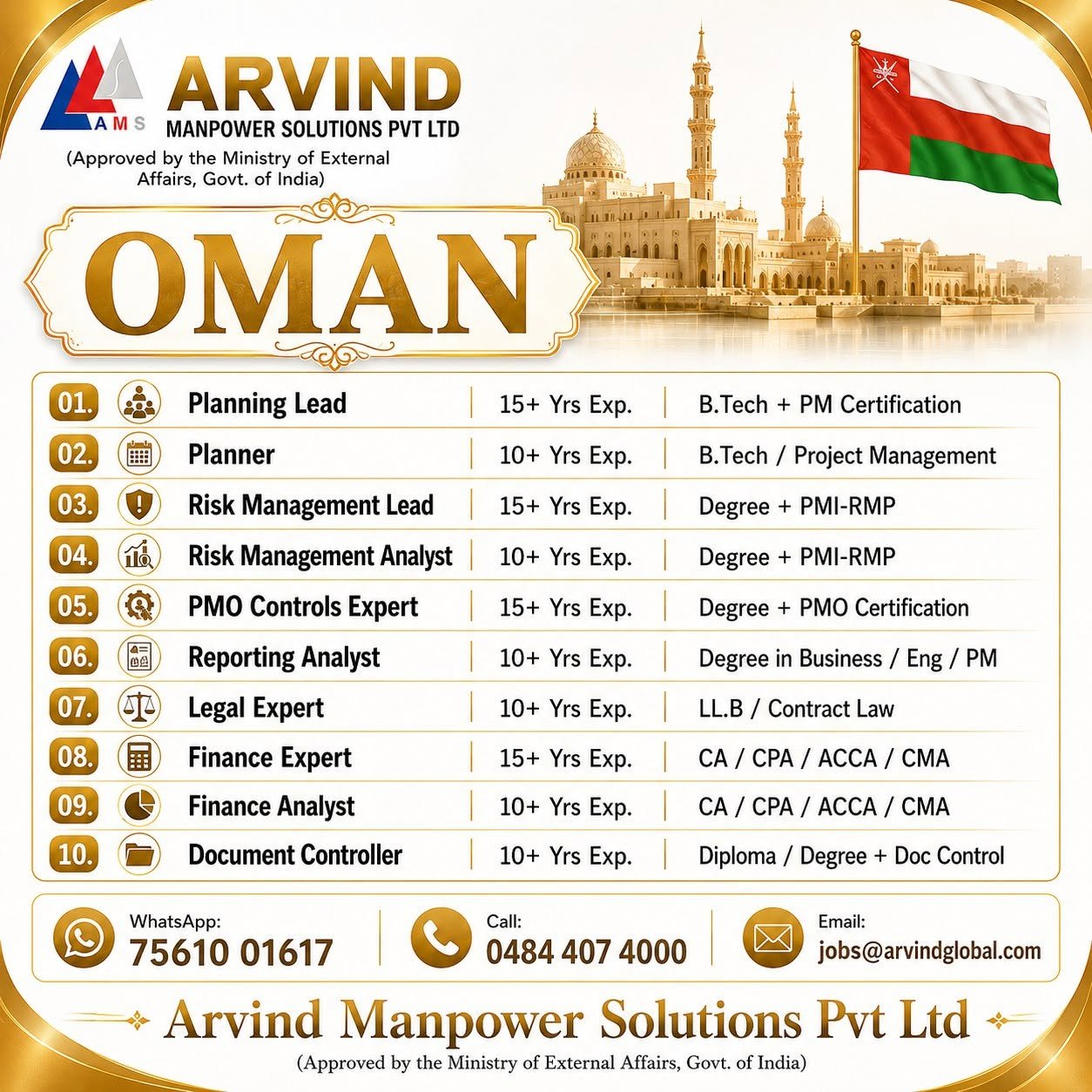 Oman Jobs 2026 | Hiring for multiple senior-level professional positions | Apply Now