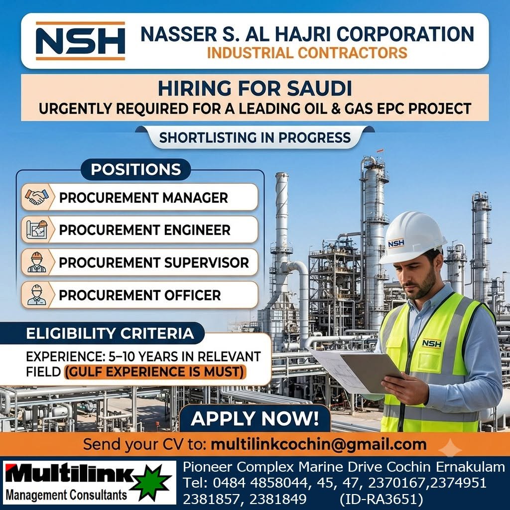 Urgent Requirement for Saudi Arabia NSH Company