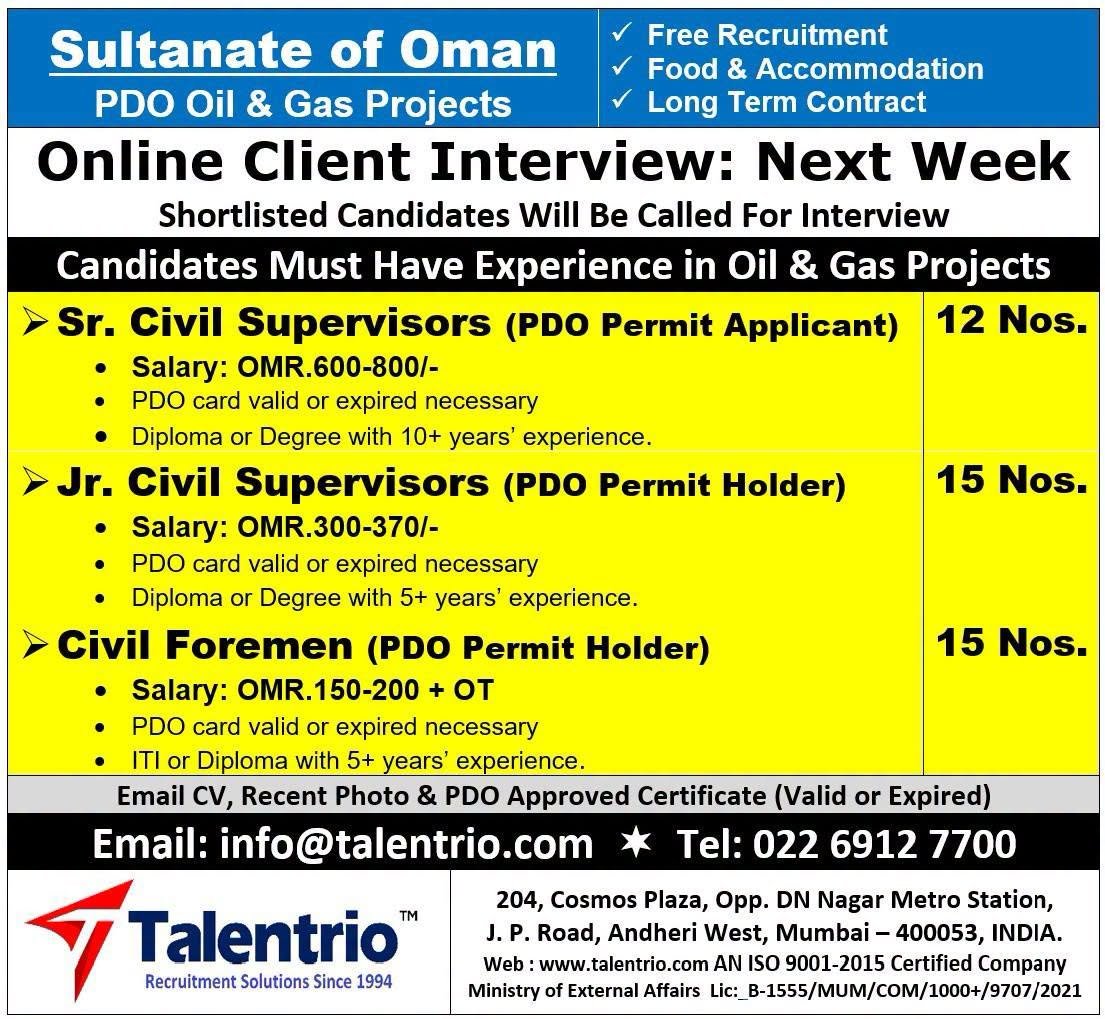 Oman PDO Oil & Gas Jobs 2026 | Online Client Interview