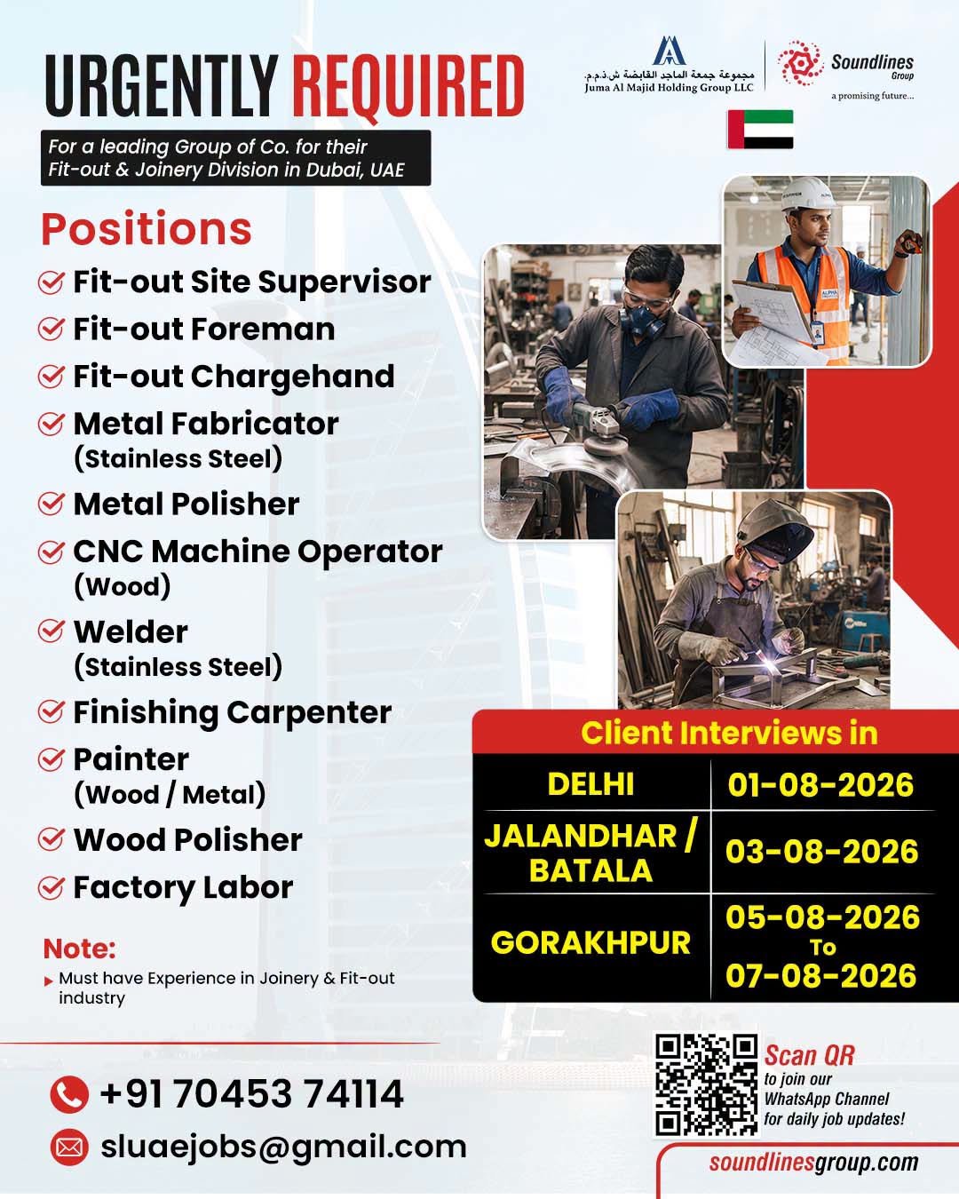 UAE : Hiring For a leading Group of Co. for their Fit-out & Joinery Division in Dubai