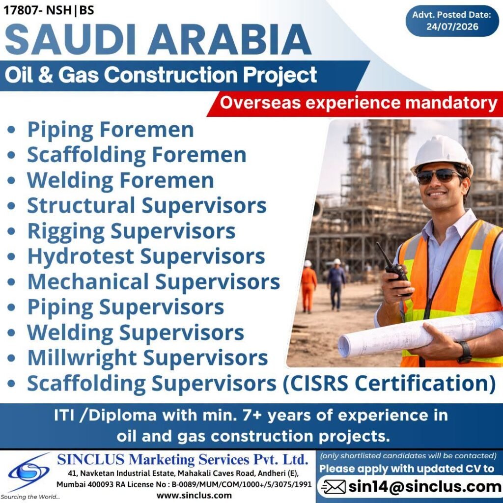 Saudi Arabia Oil & Gas Construction Project Jobs 2026 | Apply Online