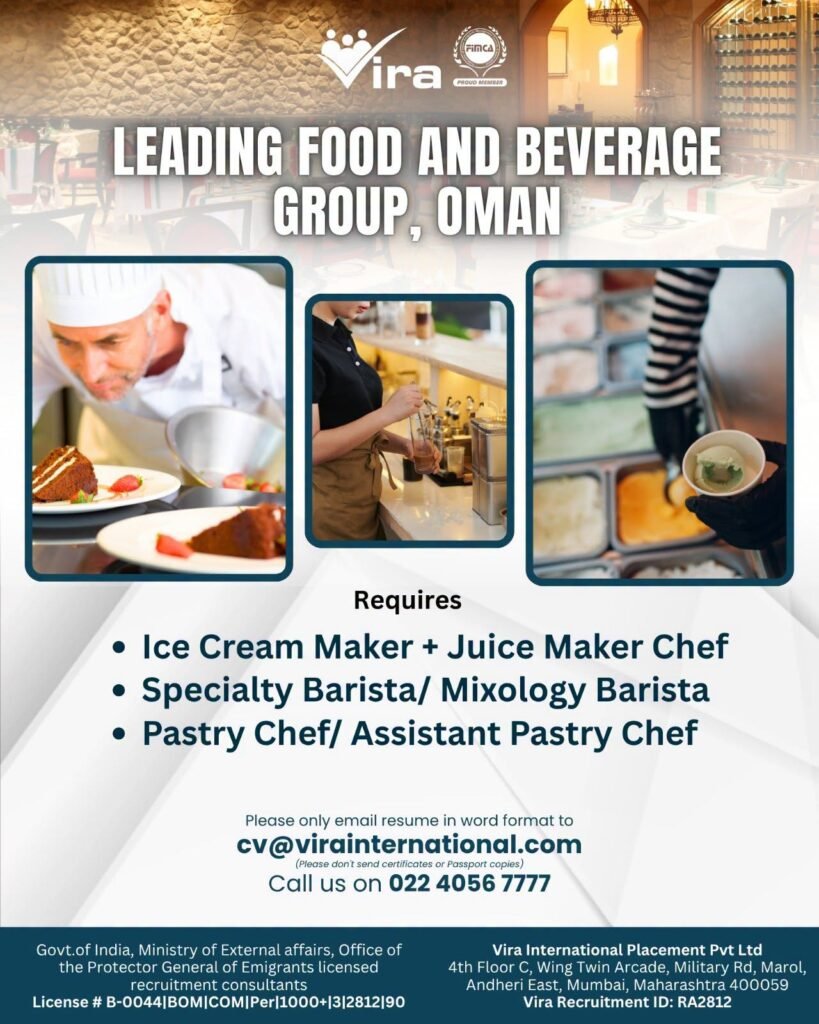 Hiring For A leading Food & Beverage group in Oman