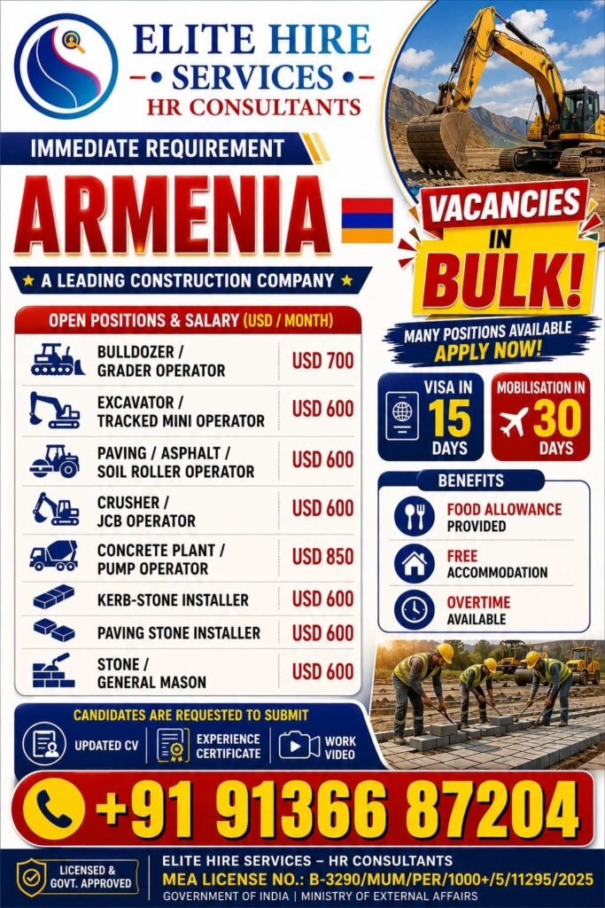Hiring For A Leading Construction Company in Armenia