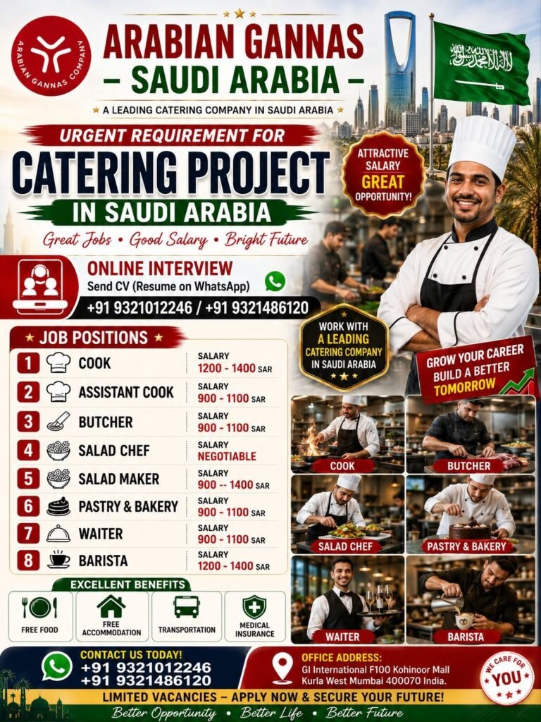 Urgent Requirement for Catering Project in Saudi Arabia.