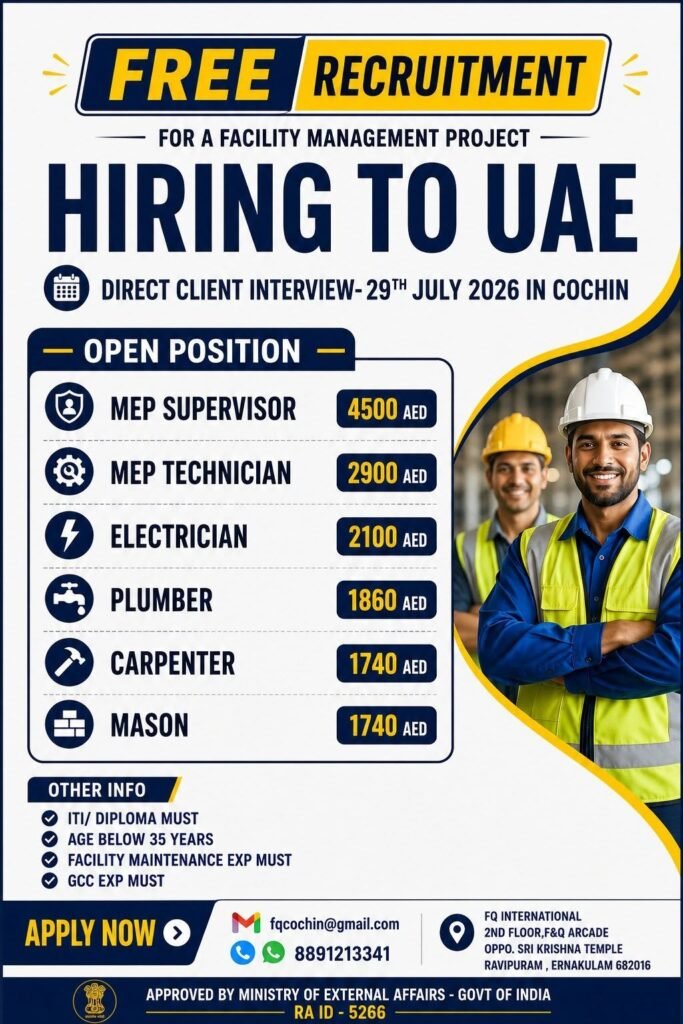 UAE Facility Management Jobs 2026 | Free Recruitment