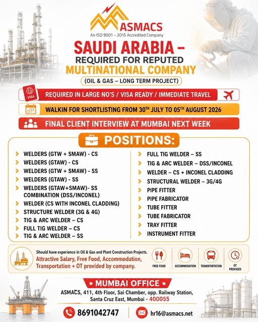 Urgently Required for Saudi Arabia – Oil & Gas Long-Term Project Urgently Required for Saudi Arabia – Oil & Gas Long-Term Project