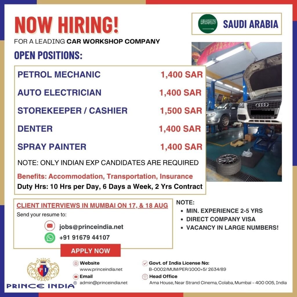 Saudi Arabia Car Workshop Jobs 2026 | Apply Now