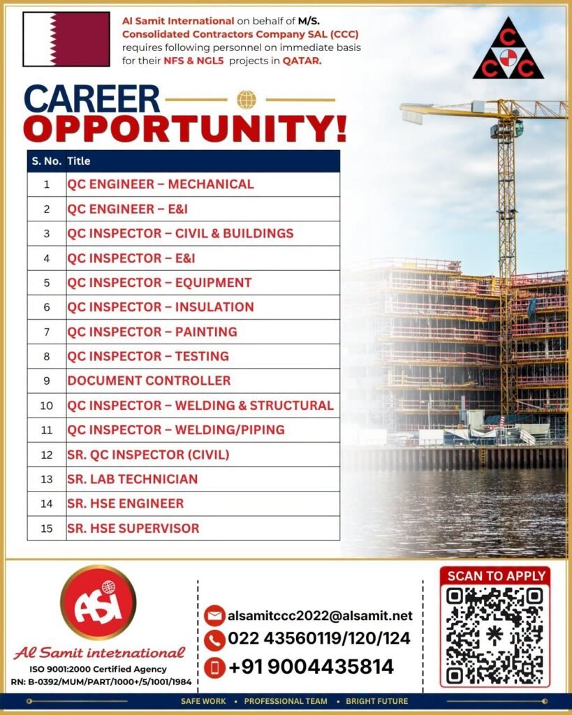 Urgent Hiring for Qatar | CCC NFS & NGL5 Projects 