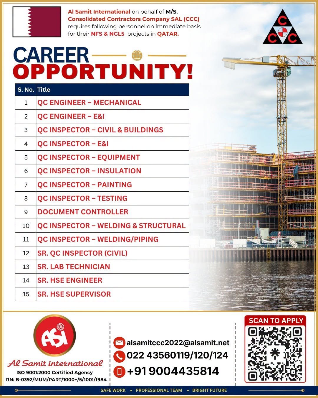 Urgent Hiring for Qatar | CCC NFS & NGL5 Projects