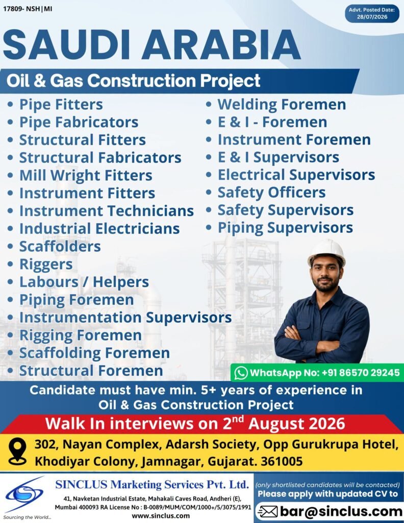 Walk-In Interview | Saudi Arabia Oil & Gas Construction Project | Immediate Hiring