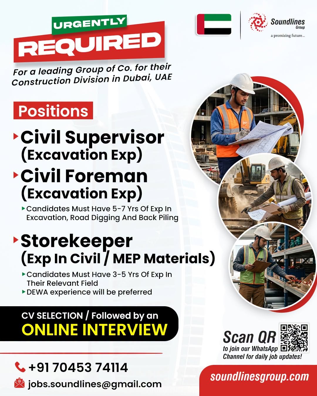 UAE : Hiring For a leading Group of Co. for their Construction Division in Dubai