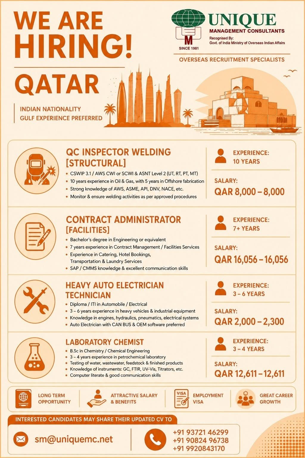 Qatar Jobs - Excellent career opportunities for experienced professionals in the Oil & Gas and Industrial sectors.