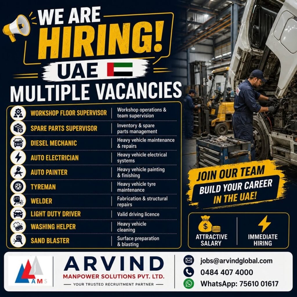 UAE Heavy Vehicle Workshop Jobs 2026 | Multiple Vacancies 