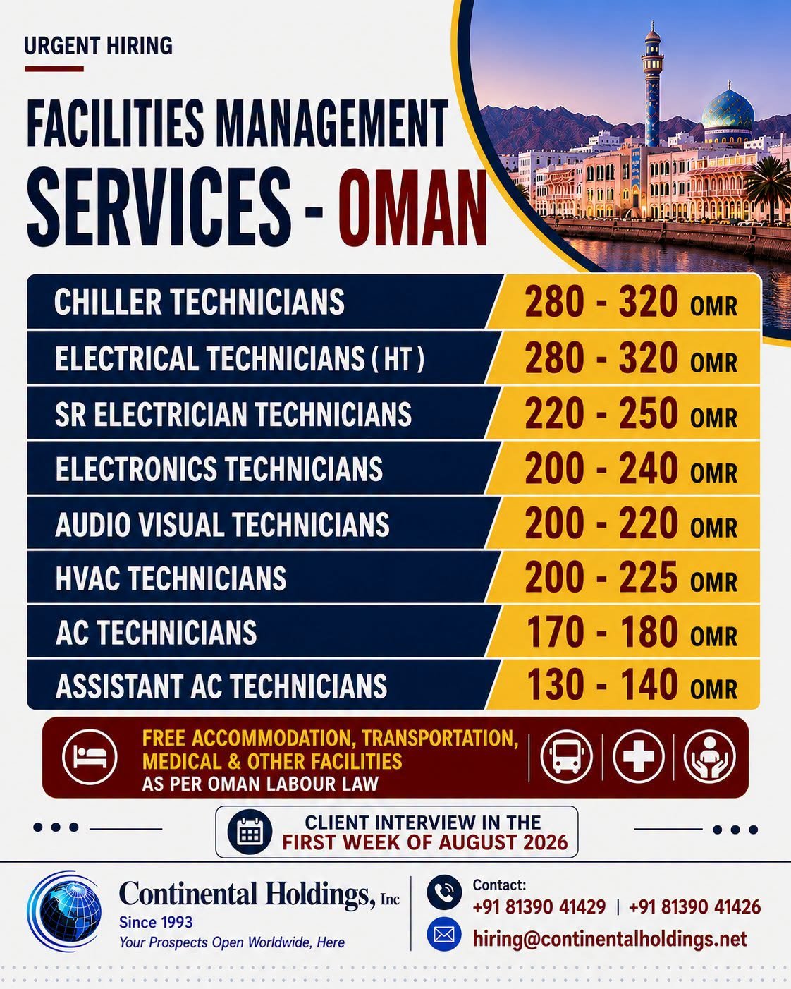 Urgent Hiring for Facilities Management Services | Oman 