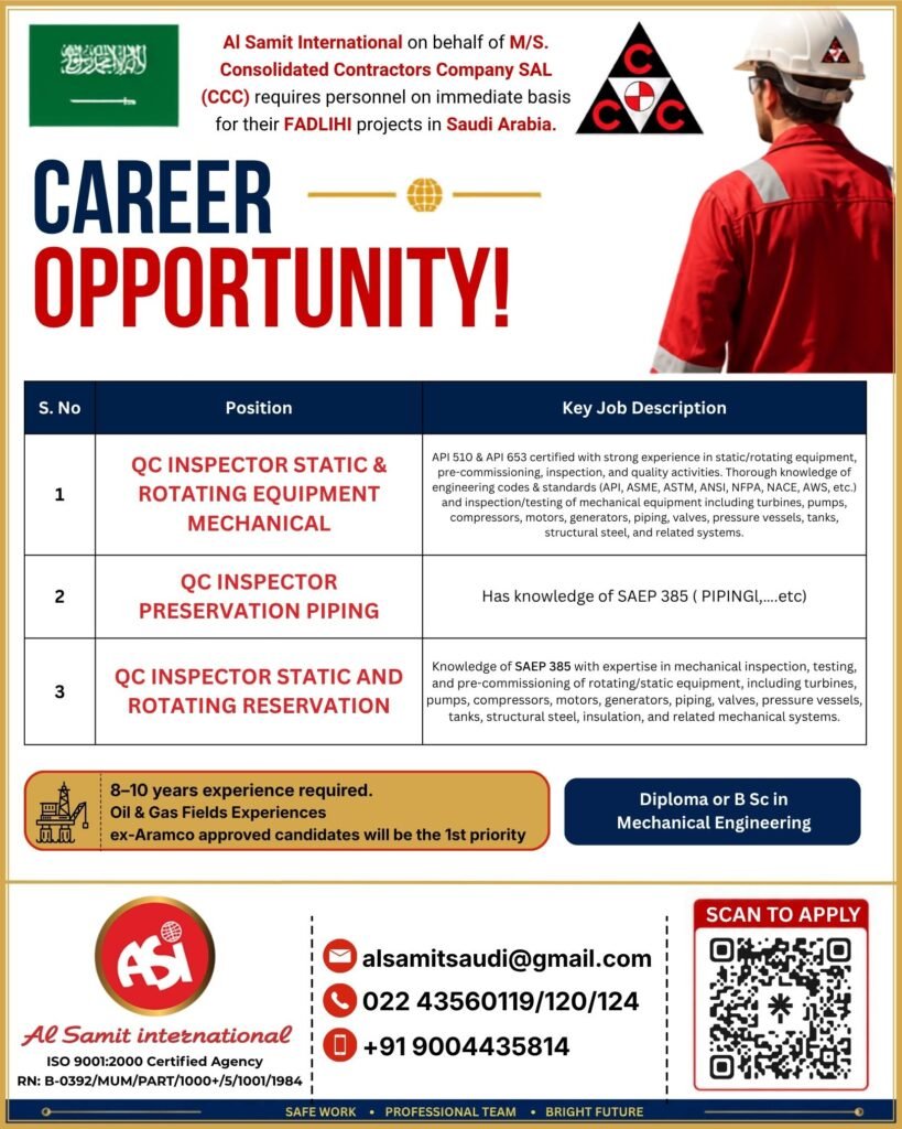 Urgent Hiring for Saudi Arabia | CCC FADLIHI Project Urgent Hiring for Saudi Arabia | CCC FADLIHI Project