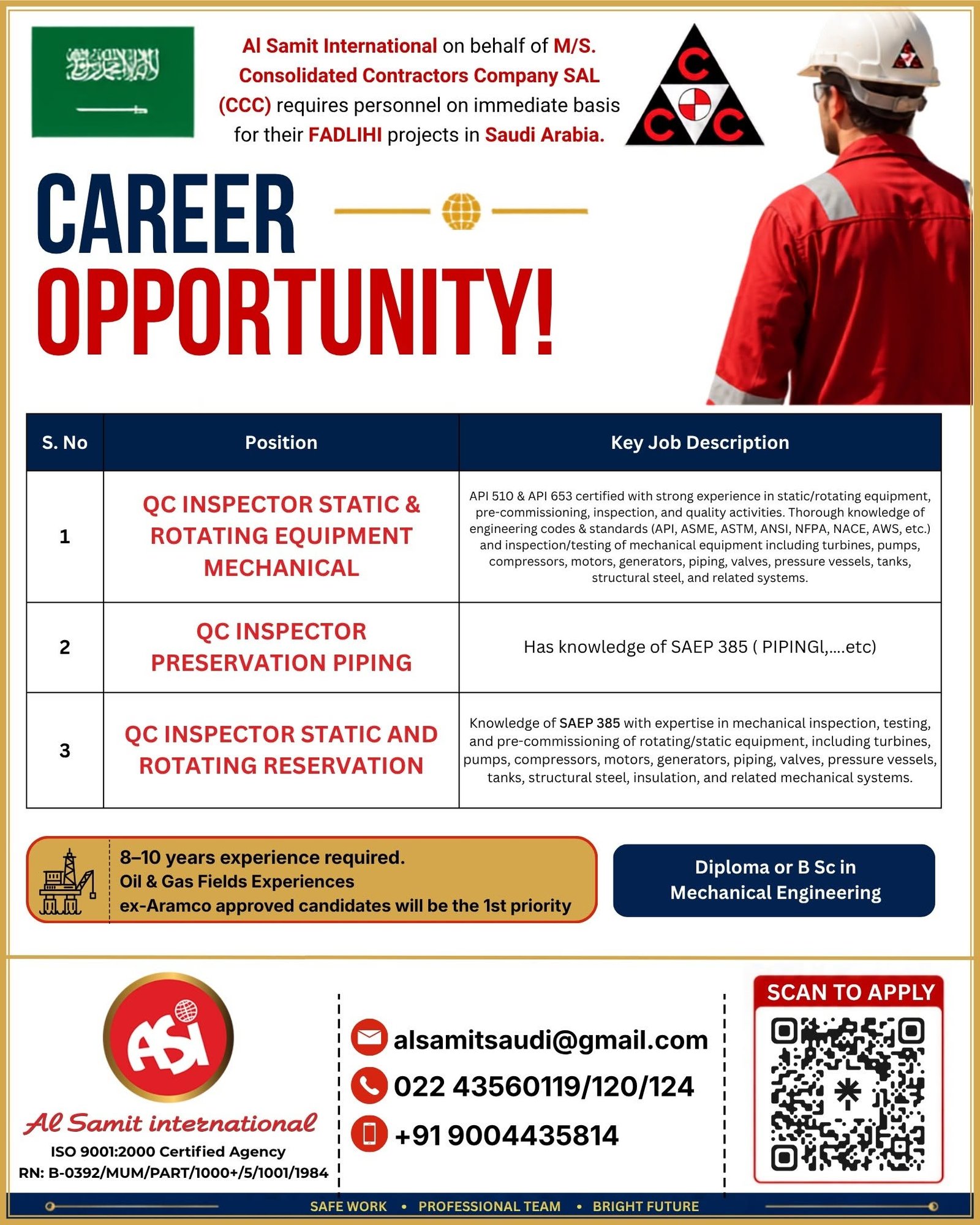 Urgent Hiring for Saudi Arabia | CCC FADLIHI Project