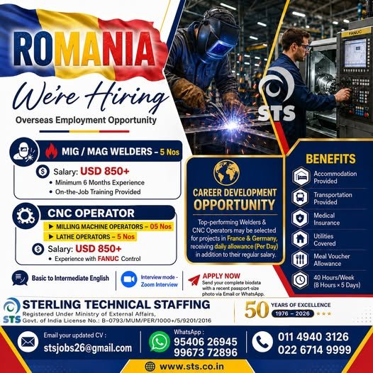 Romania Jobs 2026 | MIG/MAG Welders & CNC Operators Recruitment 