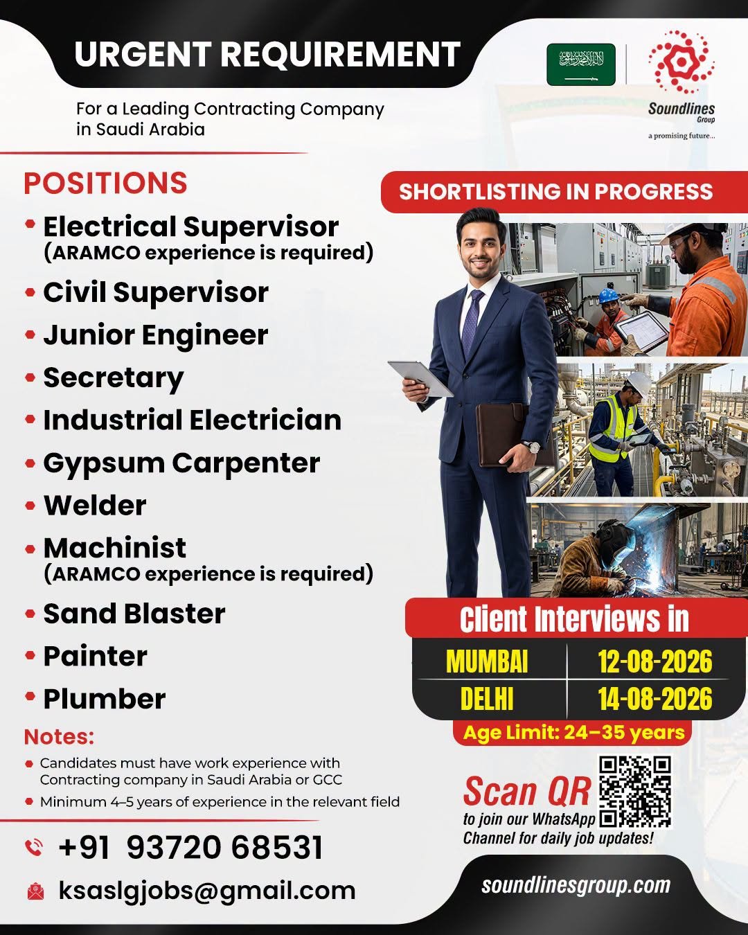 Hiring Urgent For a Leading Contracting Company in Saudi Arabia