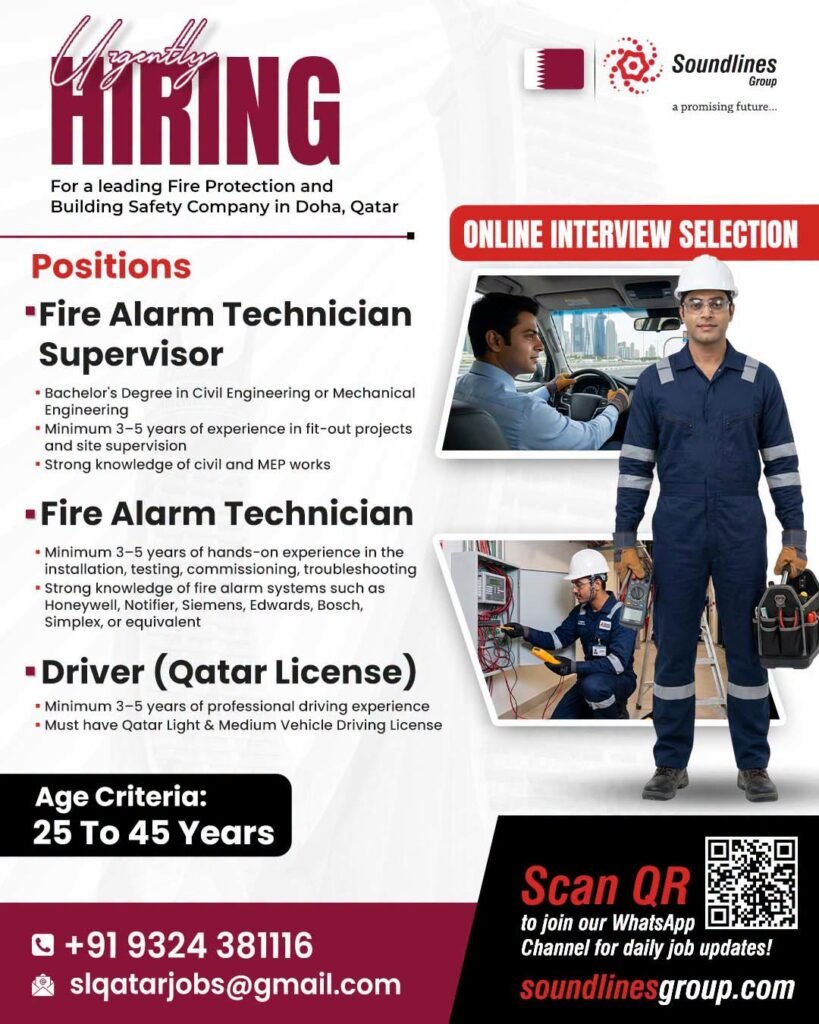 Hiring For a leading Fire Protection and Building Safety Company in Doha, Qatar