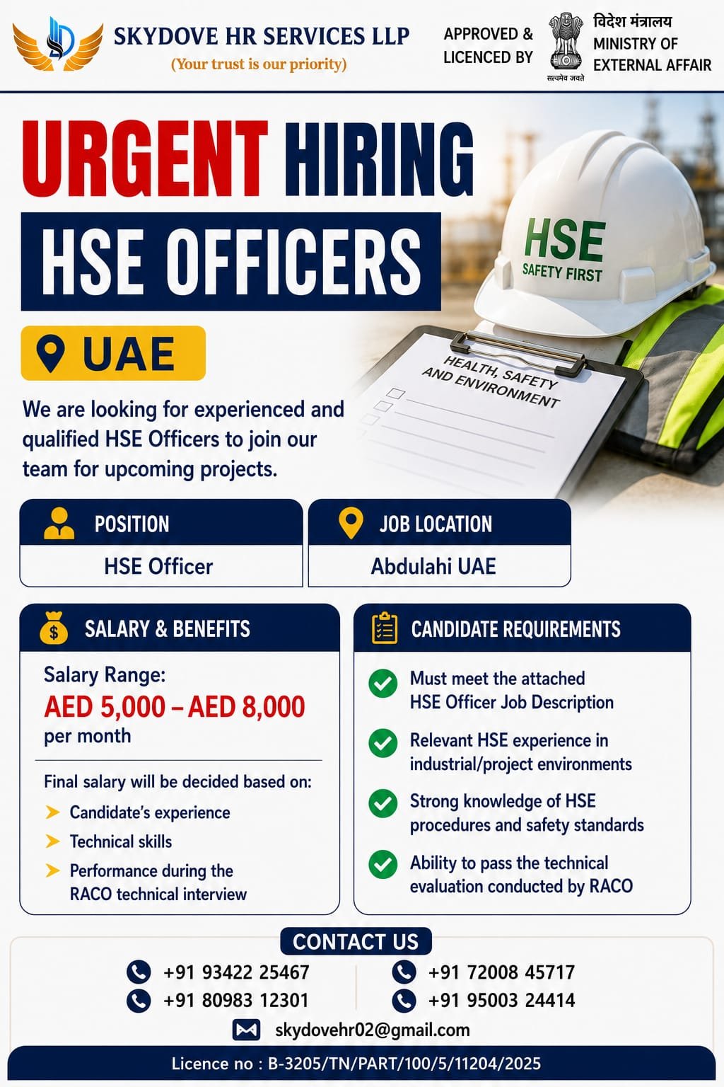 UAE HSE Officer Jobs 2026 | Salary Up to AED 8,000 | Free Recruitment | Apply Now