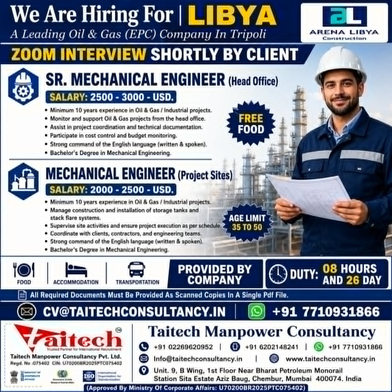 Libya Oil & Gas Jobs 2026 – Senior Mechanical Engineer & Mechanical Engineer Vacancies